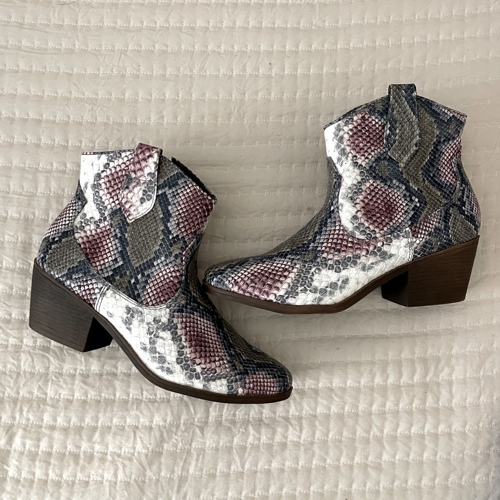 Faux Snakeskin Colorful Booties